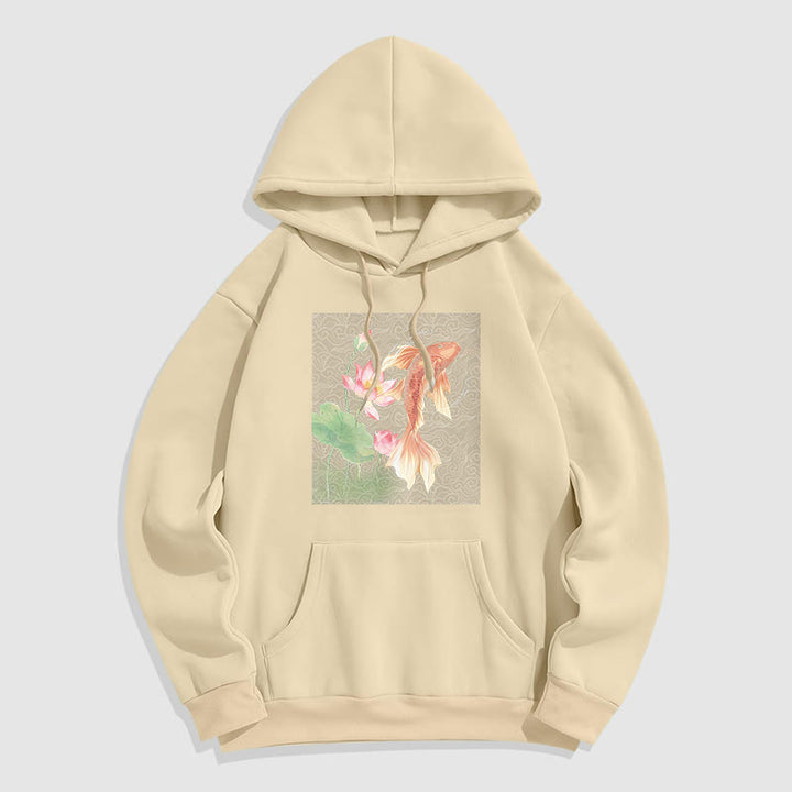 Felpa con cappuccio foderata in pile con motivo Buddha Stones Koi Fish Lotus - Biscotto - 2XL - image 21