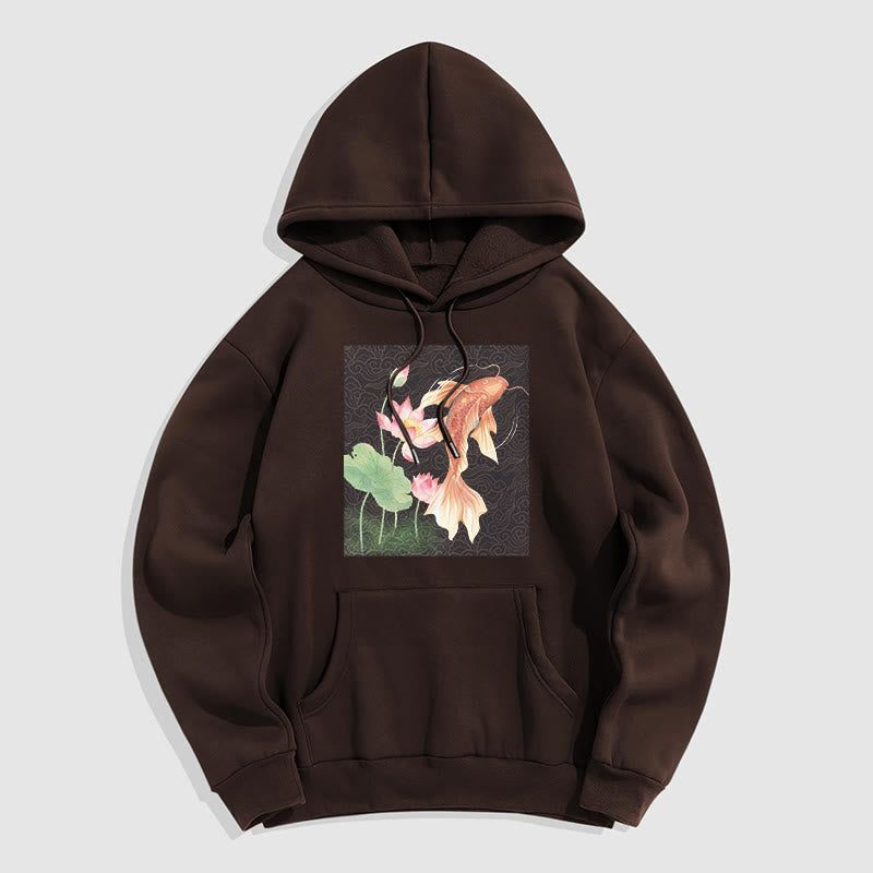Felpa con cappuccio foderata in pile con motivo Buddha Stones Koi Fish Lotus - Marrone sella - 2XL - image 25