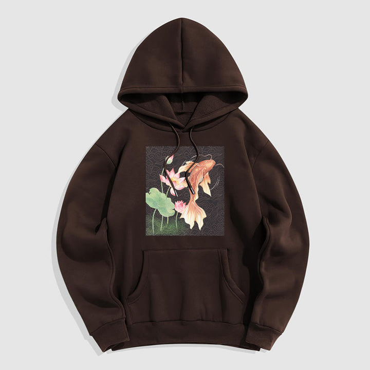 Felpa con cappuccio foderata in pile con motivo Buddha Stones Koi Fish Lotus - Marrone sella - 2XL - image 25