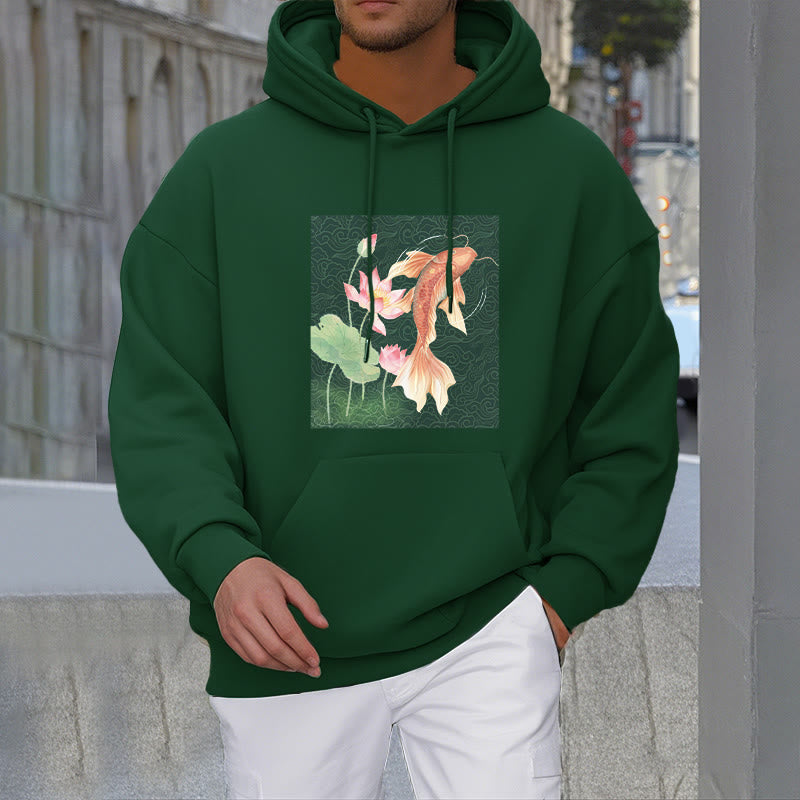 Felpa con cappuccio foderata in pile con motivo Buddha Stones Koi Fish Lotus - image 1