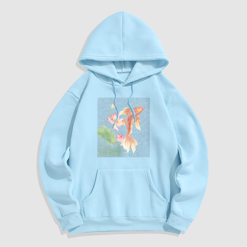 Felpa con cappuccio foderata in pile con motivo Buddha Stones Koi Fish Lotus - Ciano chiaro - 2XL - image 29