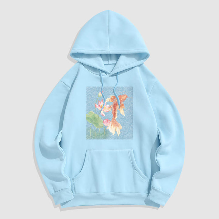 Felpa con cappuccio foderata in pile con motivo Buddha Stones Koi Fish Lotus - Ciano chiaro - 2XL - image 29
