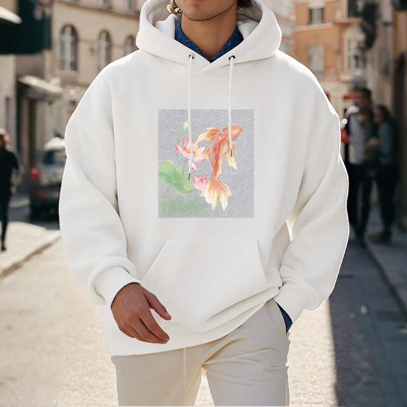 Felpa con cappuccio foderata in pile con motivo Buddha Stones Koi Fish Lotus - image 14