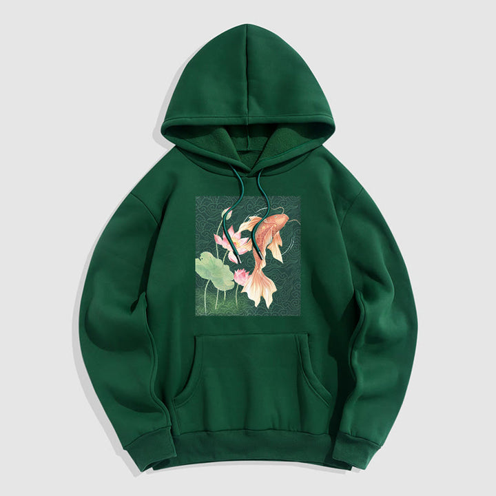 Felpa con cappuccio foderata in pile con motivo Buddha Stones Koi Fish Lotus - Verde studentesco - 2XL - image 0