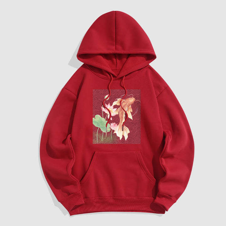Felpa con cappuccio foderata in pile con motivo Buddha Stones Koi Fish Lotus - Rosso - 2XL - image 9