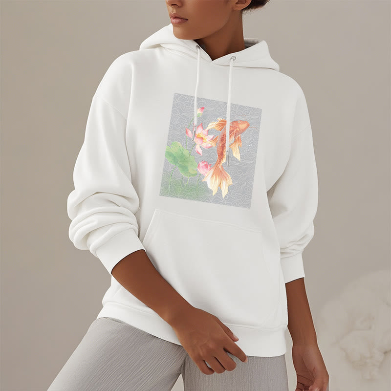 Felpa con cappuccio foderata in pile con motivo Buddha Stones Koi Fish Lotus - image 15