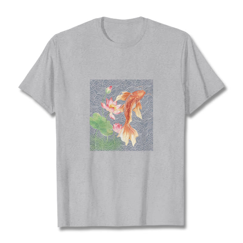 Maglietta in cotone con combinazione di Buddha Stones Koi Fish Lotus - Grigio chiaro - 2XL - image 11
