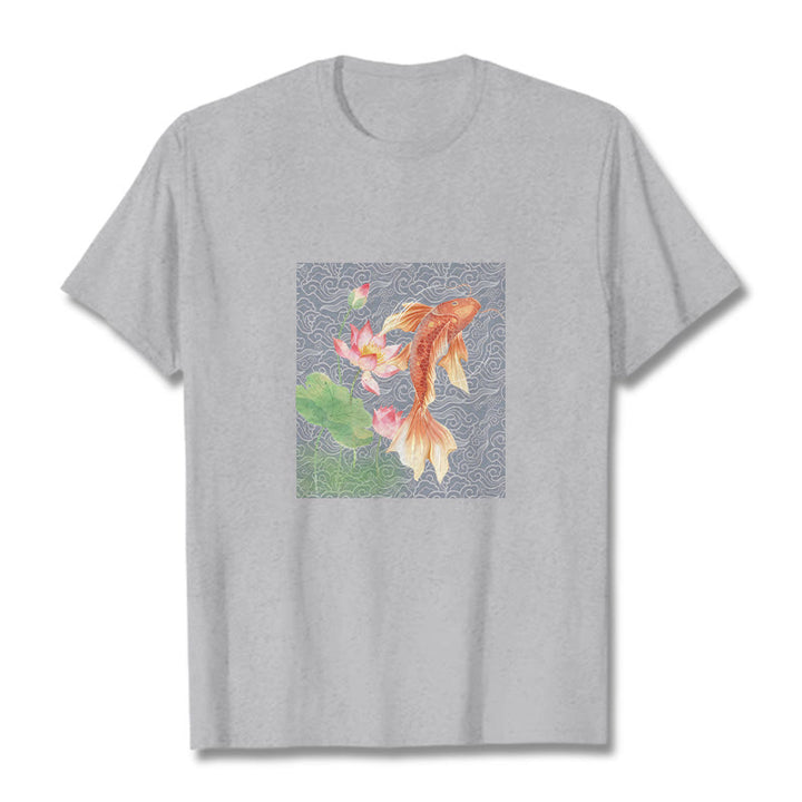 Maglietta in cotone con combinazione di Buddha Stones Koi Fish Lotus - Grigio chiaro - 2XL - image 11