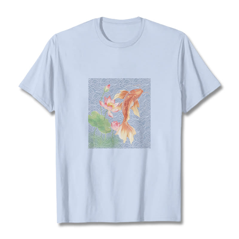 Maglietta in cotone con combinazione di Buddha Stones Koi Fish Lotus - Ciano chiaro - 2XL - image 1