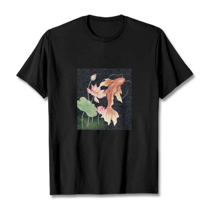 Maglietta in cotone con combinazione di Buddha Stones Koi Fish Lotus - Nero - 2XL - image 5