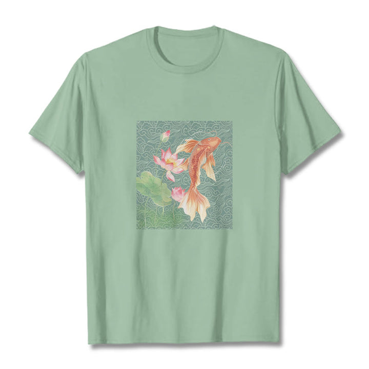 Maglietta in cotone con combinazione di Buddha Stones Koi Fish Lotus - Verde pallido - 2XL - image 14