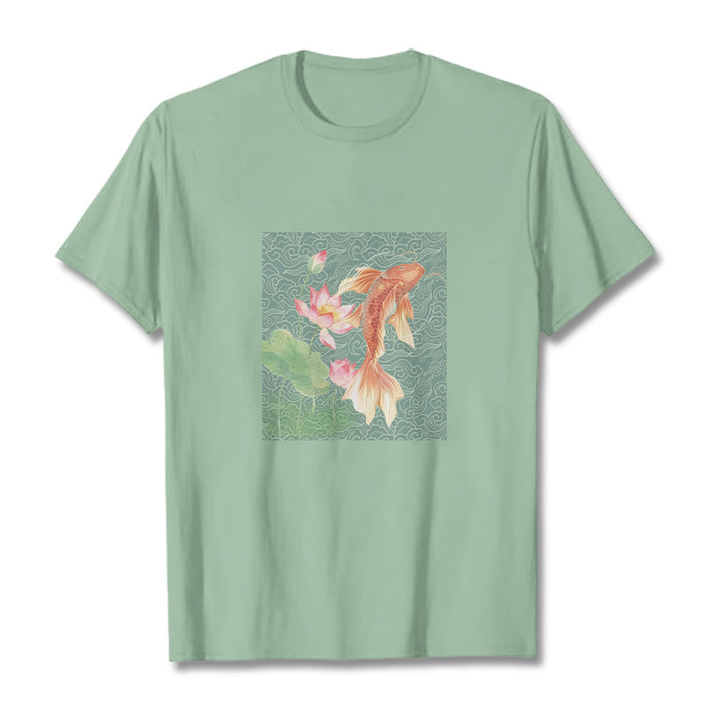 Maglietta in cotone con combinazione di Buddha Stones Koi Fish Lotus - Verde pallido - 2XL - image 15