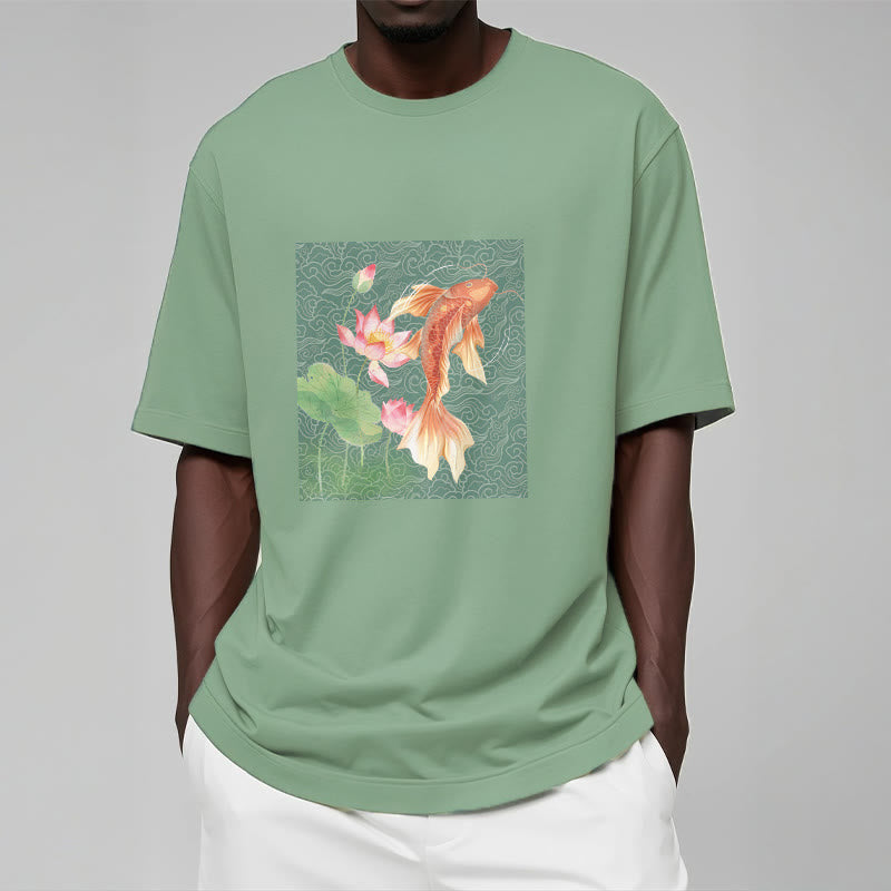Maglietta in cotone con combinazione di Buddha Stones Koi Fish Lotus - image 15
