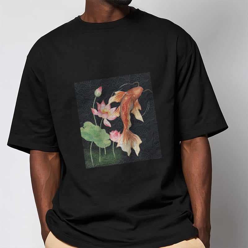 Maglietta in cotone con combinazione di Buddha Stones Koi Fish Lotus - image 9