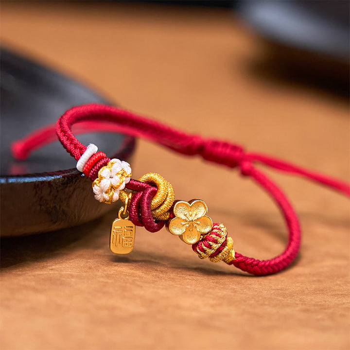 Braccialetto con corda rossa Buddha Stones, ciondolo felicità, fiori di pesco