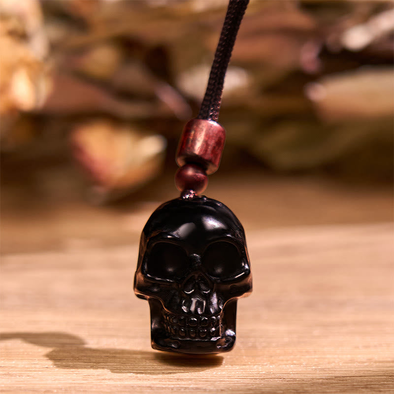 Collana pendente con scheletro Shmashana in corda di ossidiana nera Buddha Stones