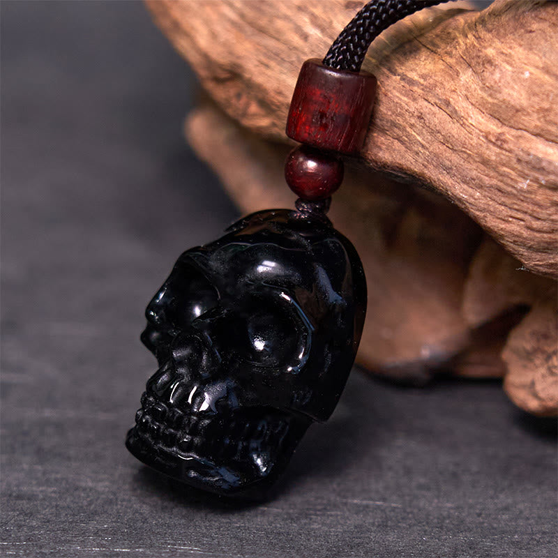Collana pendente con scheletro Shmashana in corda di ossidiana nera Buddha Stones