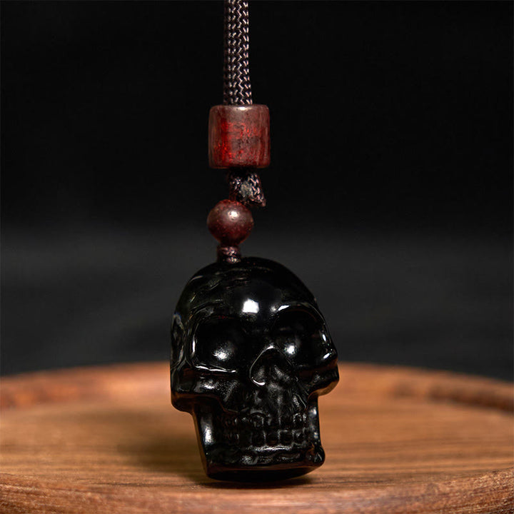 Collana pendente con scheletro Shmashana in corda di ossidiana nera Buddha Stones