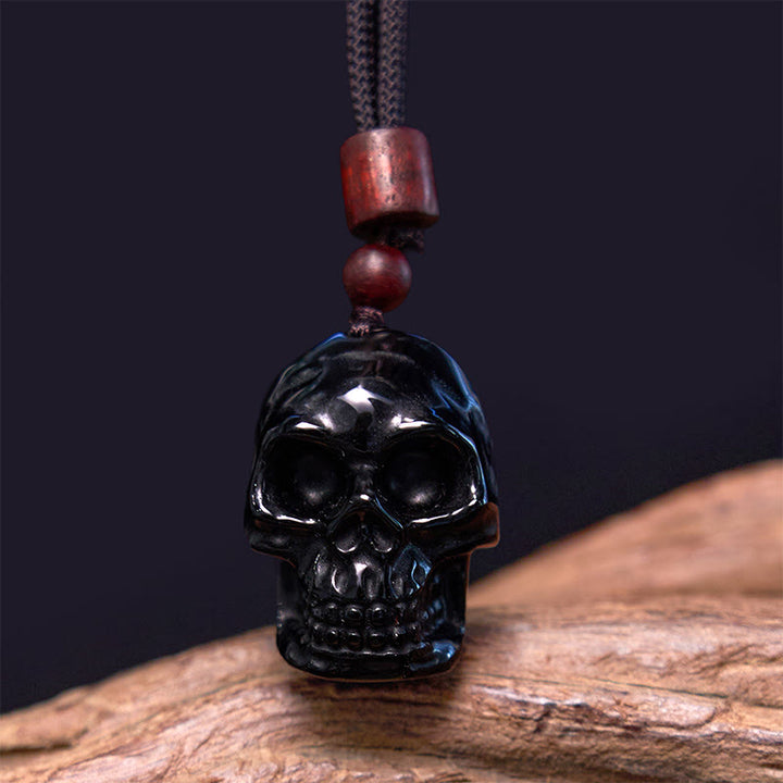 Collana pendente con scheletro Shmashana in corda di ossidiana nera Buddha Stones