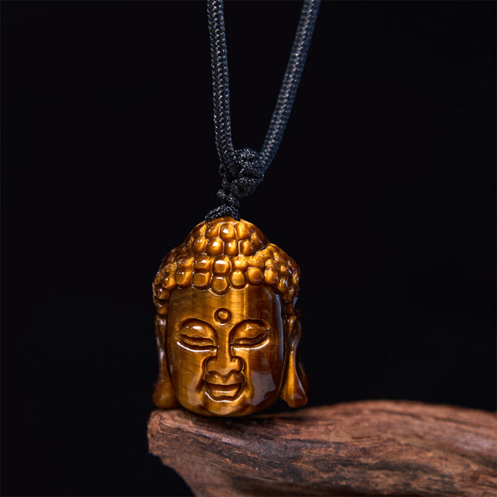 Collana con ciondolo a forma di testa di Buddha, occhio di tigre, Buddha Stones