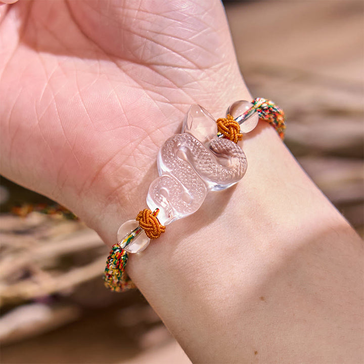 Braccialetto curativo dell'anno del serpente con corda di cristallo bianco Buddha Stones