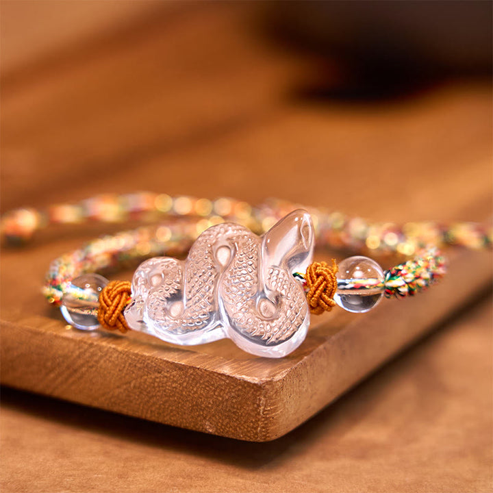 Braccialetto curativo dell'anno del serpente con corda di cristallo bianco Buddha Stones