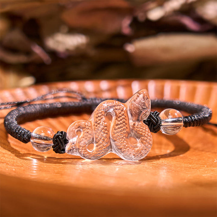 Braccialetto curativo dell'anno del serpente con corda di cristallo bianco Buddha Stones