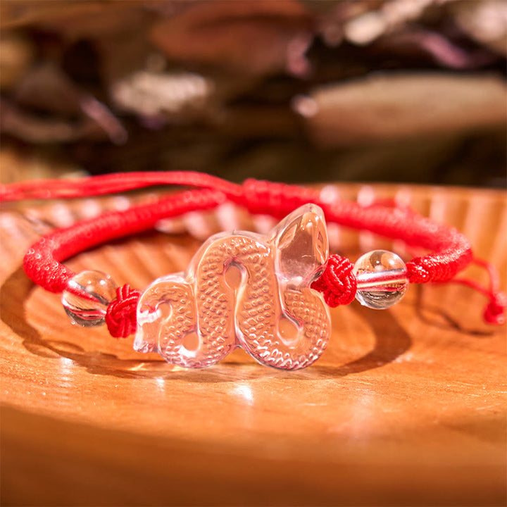 Braccialetto curativo dell'anno del serpente con corda di cristallo bianco Buddha Stones