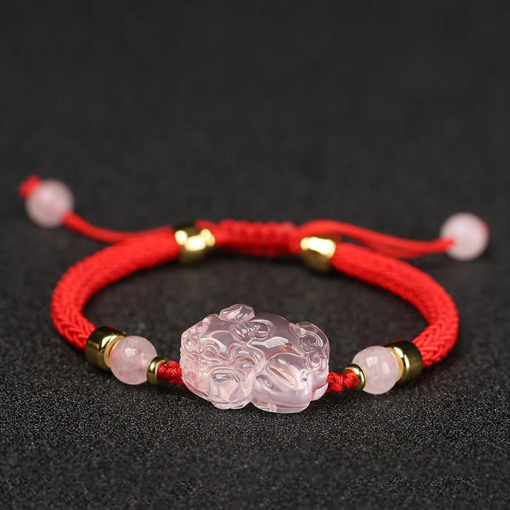 Braccialetto intrecciato con corda di cristallo rosa Buddha Stones PiXiu