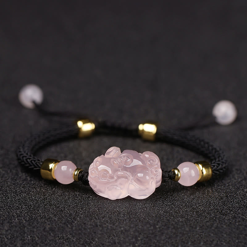 Braccialetto intrecciato con corda di cristallo rosa Buddha Stones PiXiu