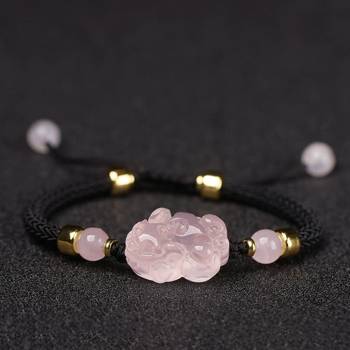 Braccialetto intrecciato con corda di cristallo rosa Buddha Stones PiXiu