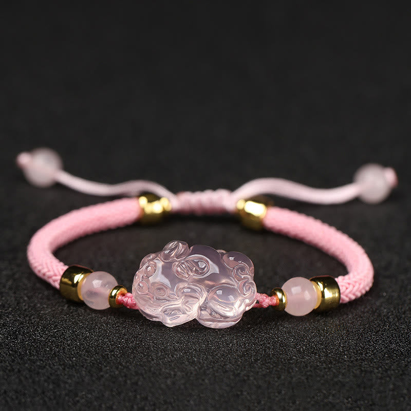 Braccialetto intrecciato con corda di cristallo rosa Buddha Stones PiXiu