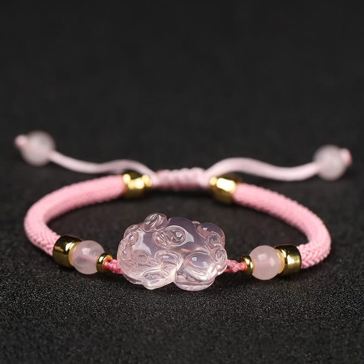 Braccialetto intrecciato con corda di cristallo rosa Buddha Stones PiXiu