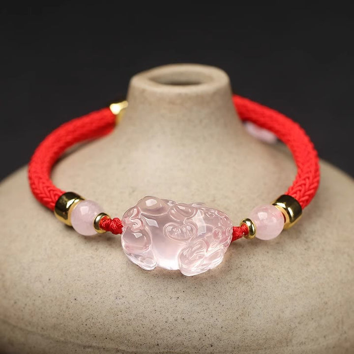 Braccialetto intrecciato con corda di cristallo rosa Buddha Stones PiXiu