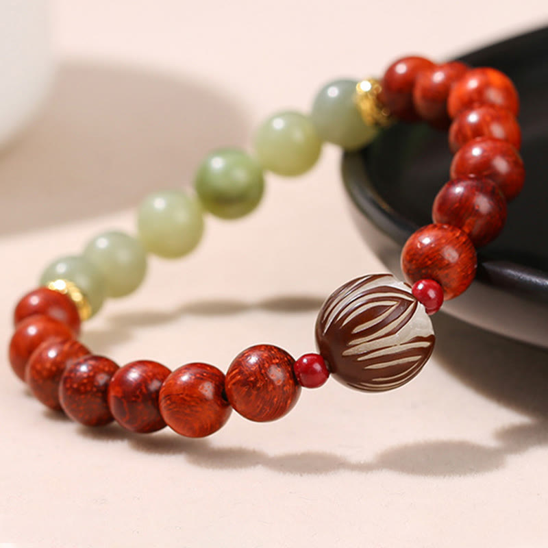 Braccialetto Buddha Stones Natural Rosewood Ciano Giada Bodhi Seed Lotus Calore Calma
