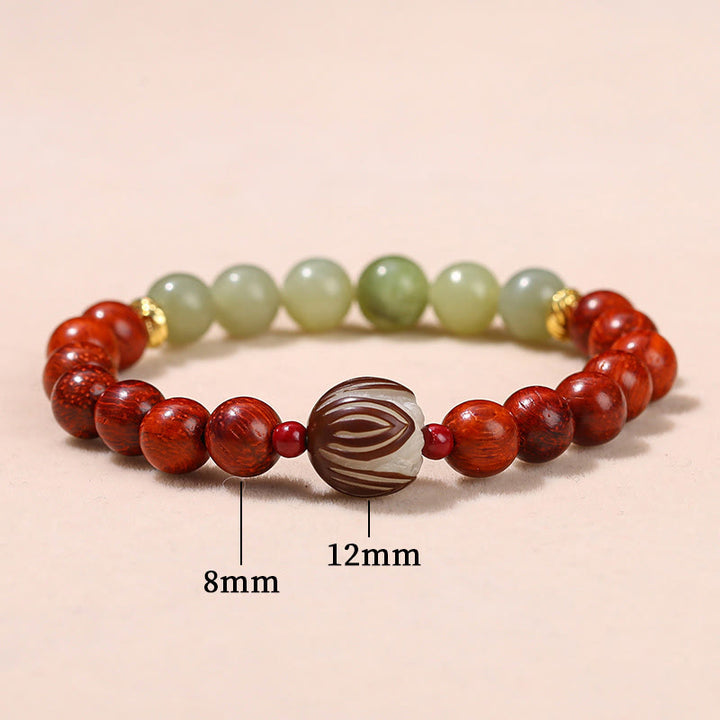 Braccialetto Buddha Stones Natural Rosewood Ciano Giada Bodhi Seed Lotus Calore Calma