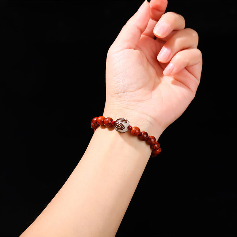 Braccialetto Buddha Stones Natural Rosewood Ciano Giada Bodhi Seed Lotus Calore Calma