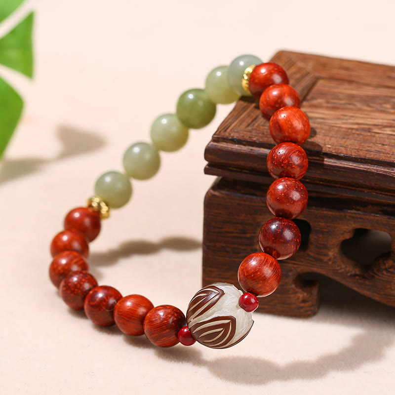 Braccialetto Buddha Stones Natural Rosewood Ciano Giada Bodhi Seed Lotus Calore Calma