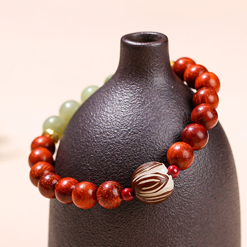 Braccialetto Buddha Stones Natural Rosewood Ciano Giada Bodhi Seed Lotus Calore Calma