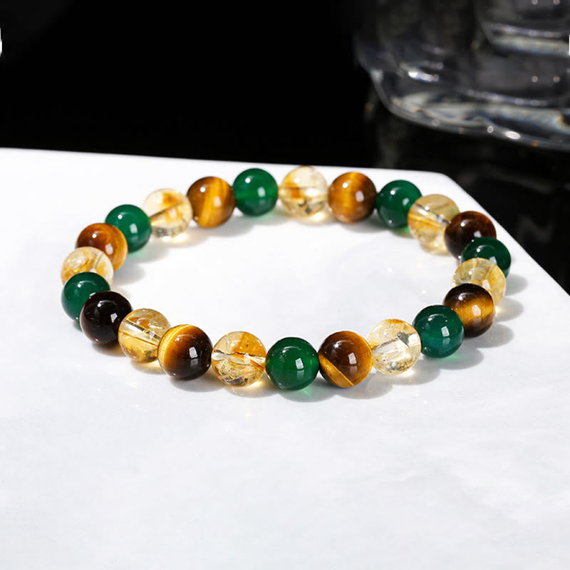 Braccialetto di protezione con perline abbinate in agata verde, occhio di tigre naturale, citrino e Buddha Stones - image 11