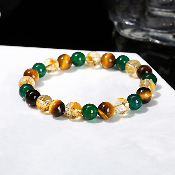 Braccialetto di protezione con perline abbinate in agata verde, occhio di tigre naturale, citrino e Buddha Stones