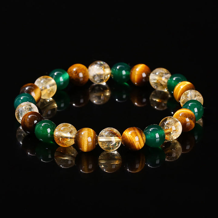 Braccialetto di protezione con perline abbinate in agata verde, occhio di tigre naturale, citrino e Buddha Stones - Citrino in agata verde occhio di tigre (circonferenza del polso: 15-16 cm) - image 1