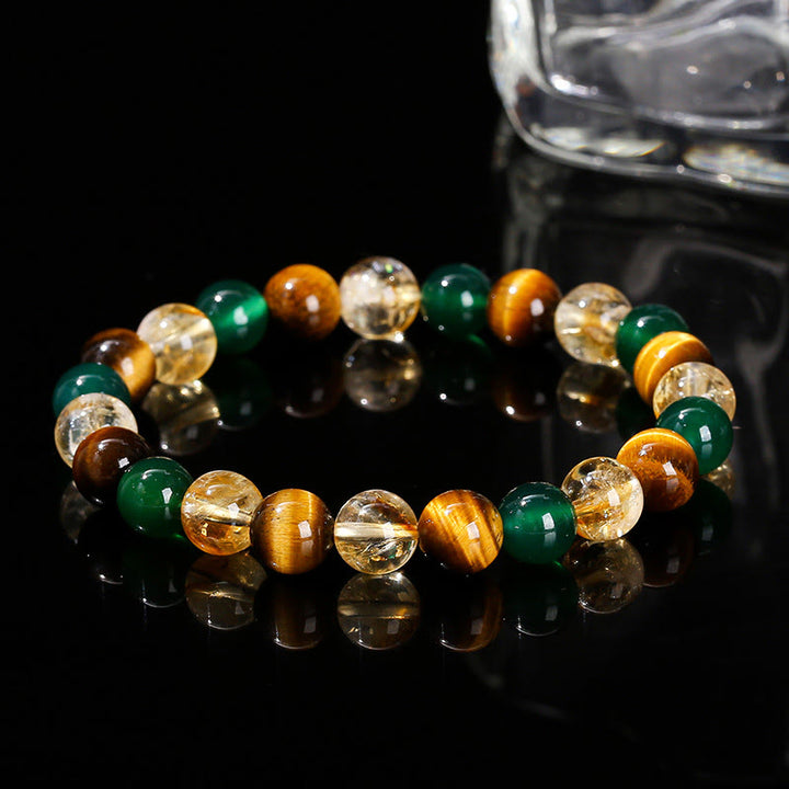 Braccialetto di protezione con perline abbinate in agata verde, occhio di tigre naturale, citrino e Buddha Stones