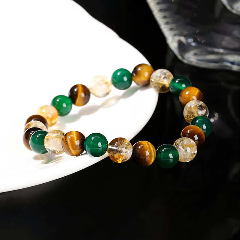 Braccialetto di protezione con perline abbinate in agata verde, occhio di tigre naturale, citrino e Buddha Stones