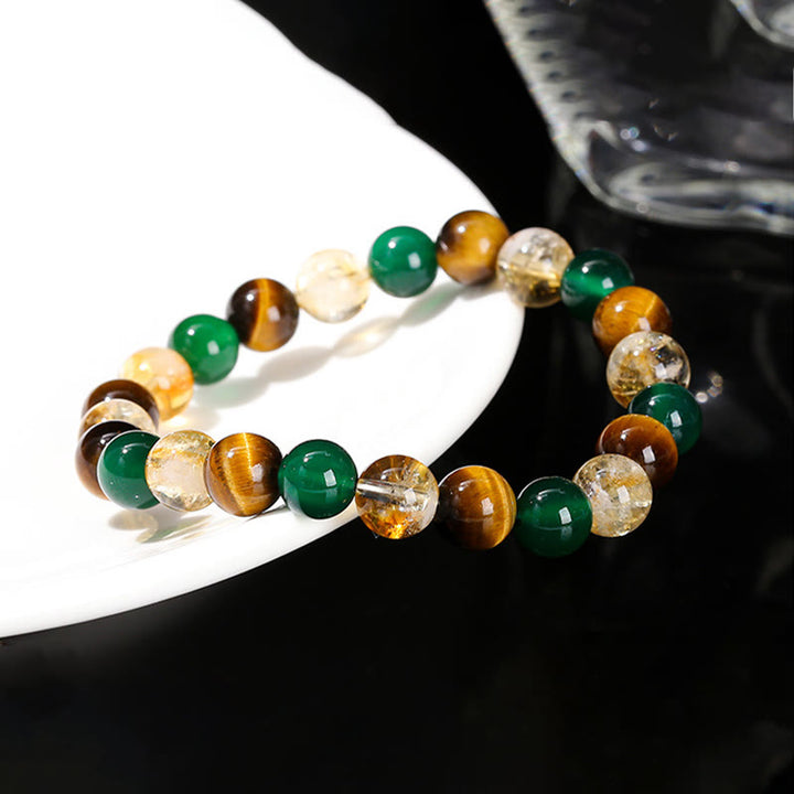 Braccialetto di protezione con perline abbinate in agata verde, occhio di tigre naturale, citrino e Buddha Stones