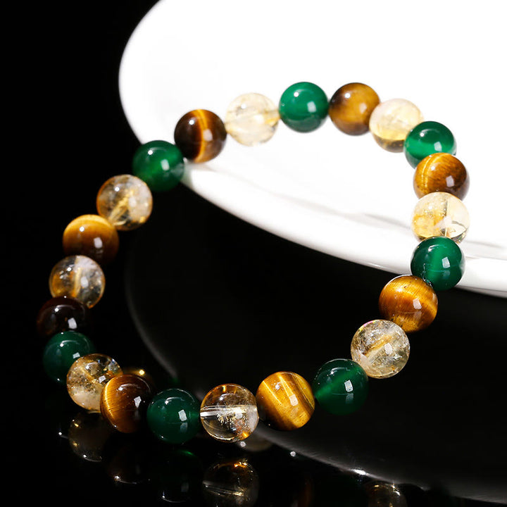 Braccialetto di protezione con perline abbinate in agata verde, occhio di tigre naturale, citrino e Buddha Stones