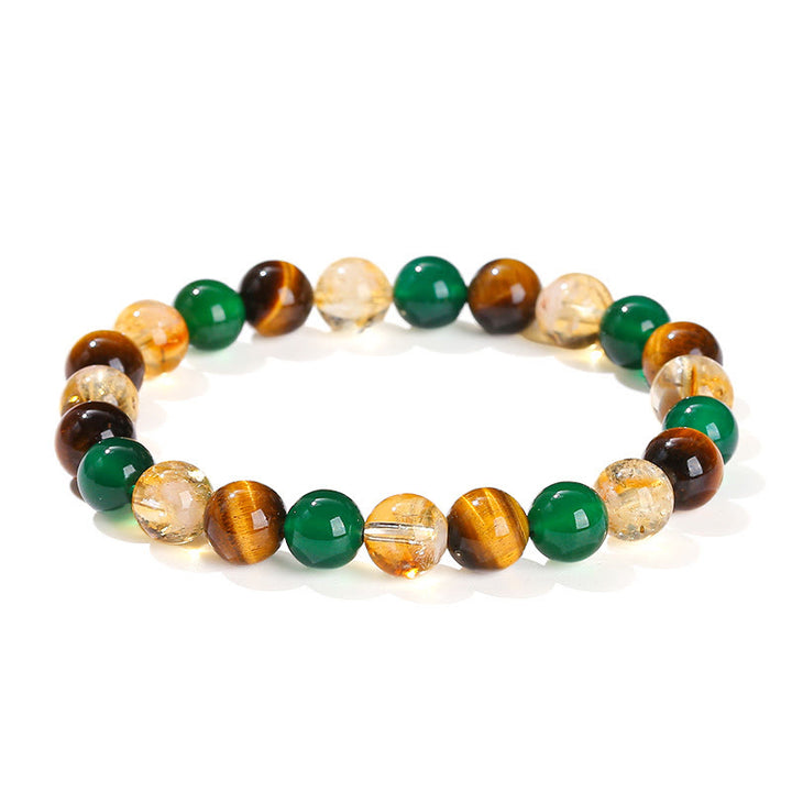 Braccialetto di protezione con perline abbinate in agata verde, occhio di tigre naturale, citrino e Buddha Stones