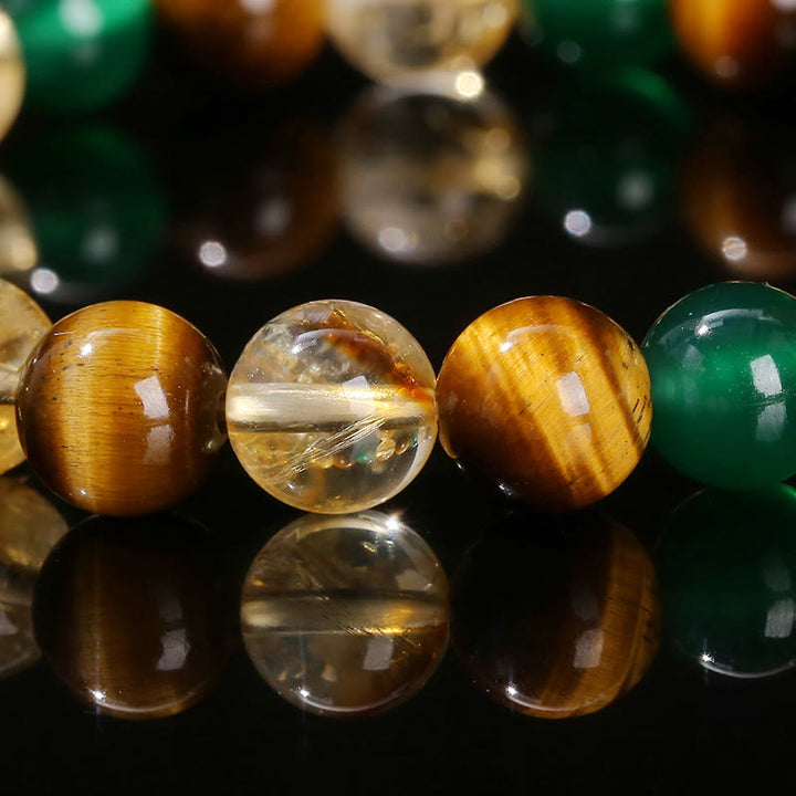 Braccialetto di protezione con perline abbinate in agata verde, occhio di tigre naturale, citrino e Buddha Stones