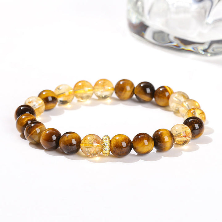 Braccialetto di forza con perle di citrino occhio di tigre naturale Buddha Stones