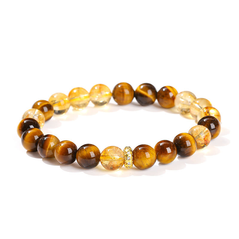 Braccialetto di forza con perle di citrino occhio di tigre naturale Buddha Stones